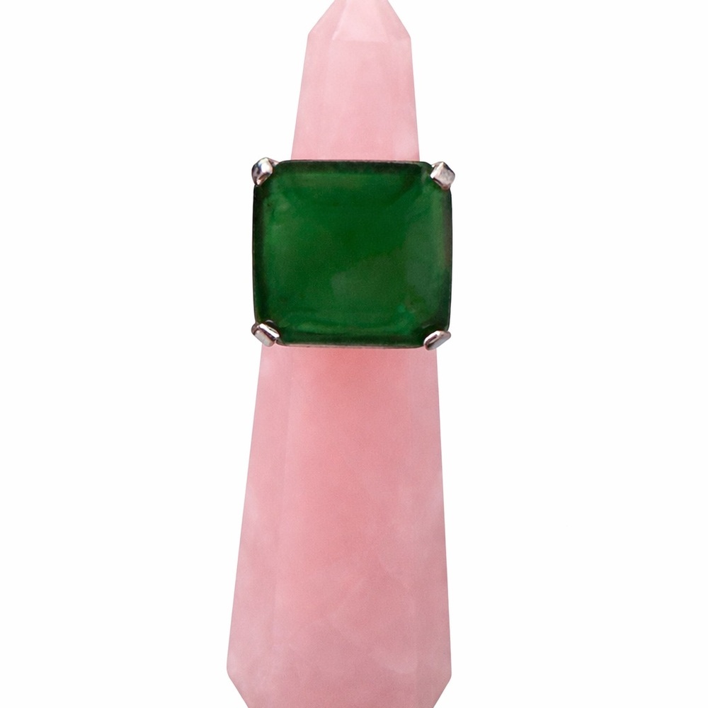 Silver Emerald Green Statement Ring | Size 7 - image 6